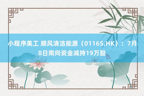 小程序美工 顺风清洁能源（01165.HK）：7月8日南向资金减持19万股